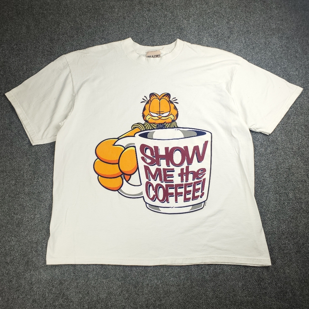 Vintage 90s Garfield Graphic T Shirt Mens 3X Brazos Show Me The Coffee Retro